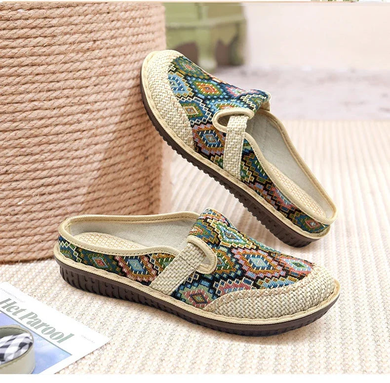 Ethnic Linen Slippers