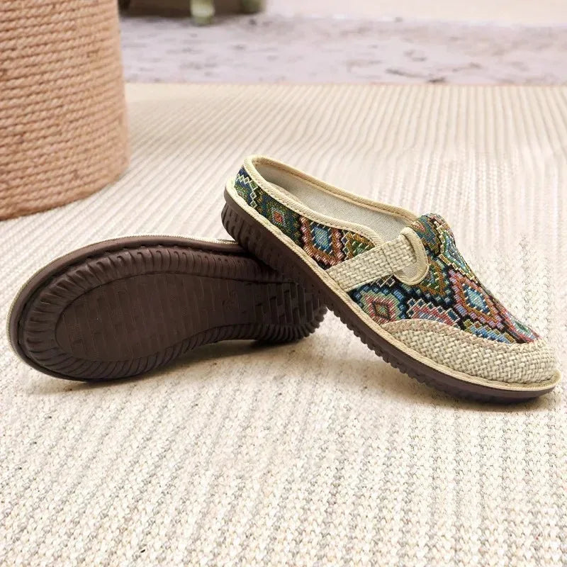 Ethnic Linen Slippers