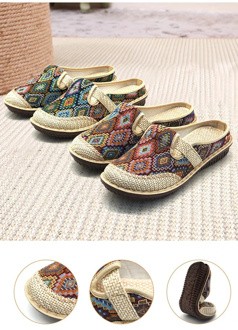 Ethnic Linen Slippers