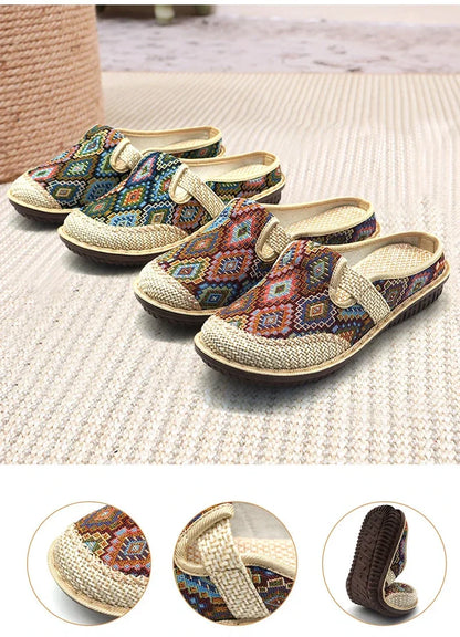 Ethnic Linen Slippers