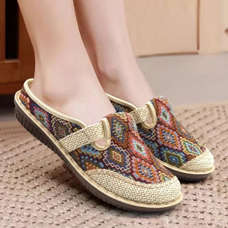 Ethnic Linen Slippers